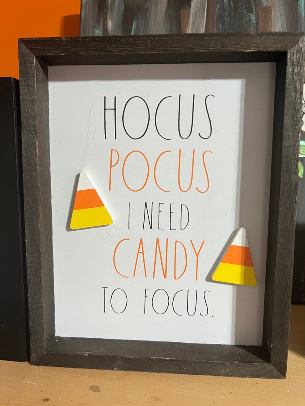 Rae Dunn White and Orange "Hocus Pocus I Need Candy" Framed Sign